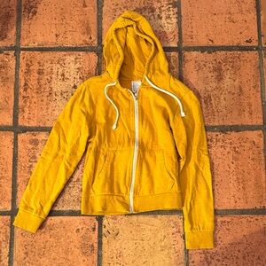 Mustard Yellow Zip Hoodie with Drawstring Hood